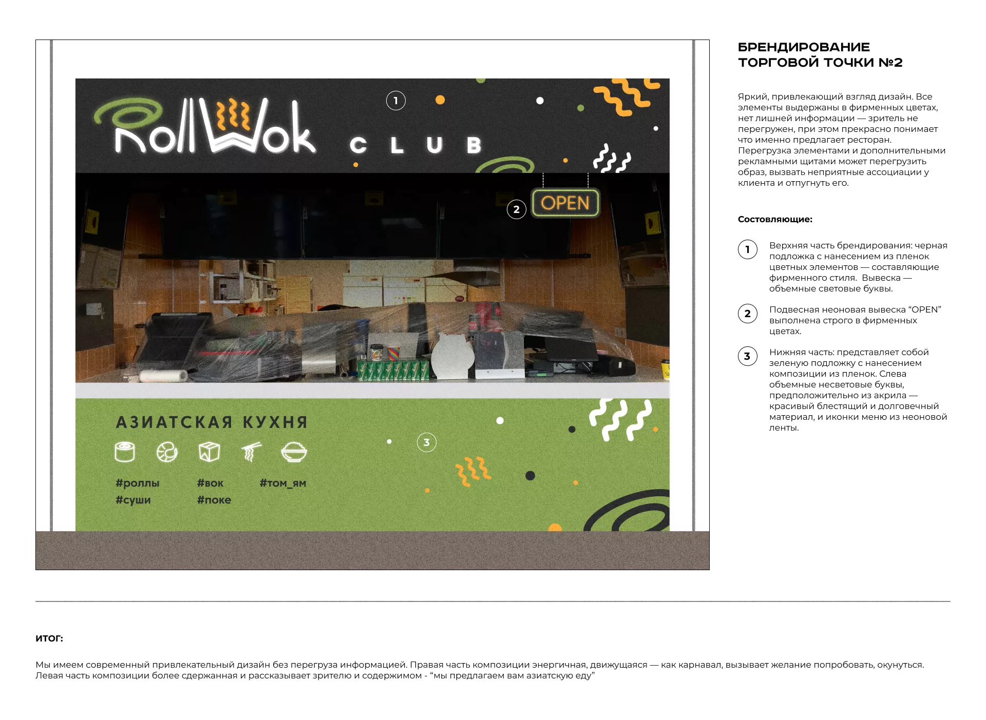 Брендирование торговых точек суши-бара «Roll Wok Club» в Гаджиево